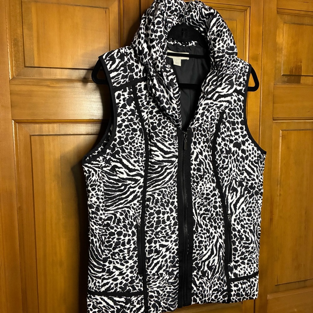 Laura Ashley Black & White Animal Print Puffer Vest – Women’s L
